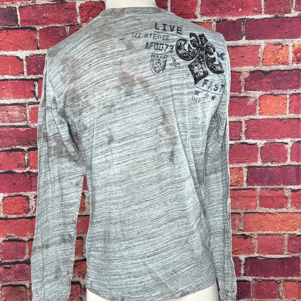 Affliction Men's Long Sleeve Graphic T-shirt -Gray/Black -Various Sizes- NWT - Picture 7 of 12